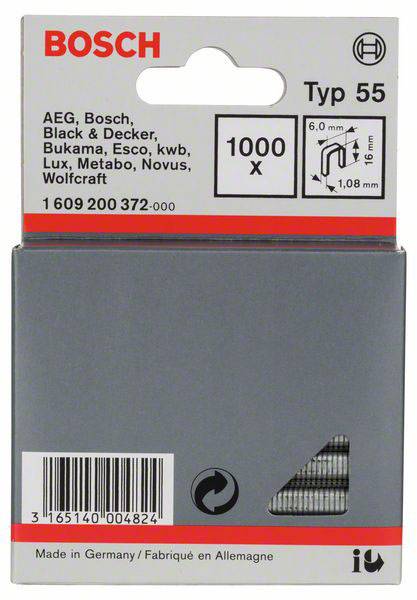 Bosch Accessories 1609200372 Schmalrückenklammern Typ 55 1000 St. Abmessungen (L x B) 16 mm x 6 mm