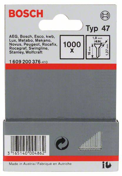 Bosch Accessories 1609200376 Tackernägel Typ 47 Produktabmessung, Länge 16 mm 1000 St.