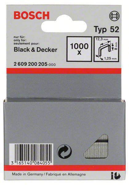 Bosch Accessories 2609200205 Flachdrahtklammern Typ 52 1000 St. Abmessungen (L x B) 8 mm x 12.3 mm