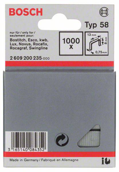 Bosch Accessories 2609200235 Feindrahtklammern Typ 58 1000 St. Abmessungen (L x B) 8 mm x 13 mm