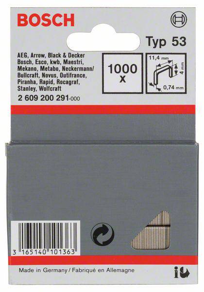 Bosch Accessories 2609200291 Feindrahtklammern Typ 53 1000 St. Abmessungen (L x B) 4 mm x 11.4 mm