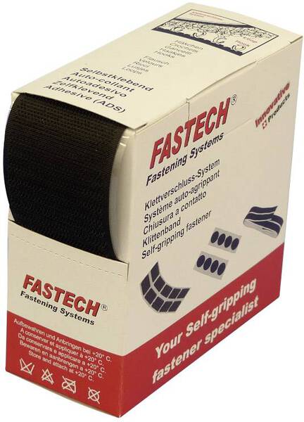 FASTECH® B50-SK-H-999905 Klettband zum Aufkleben Hotmelt Haftteil (L x B) 5 m x 50 mm Schwarz 5 m