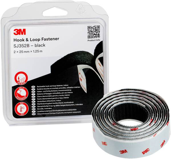 3M SJ352B Klettband zum Aufkleben (L x B) 1.25 m x 25 mm Schwarz 1 St.