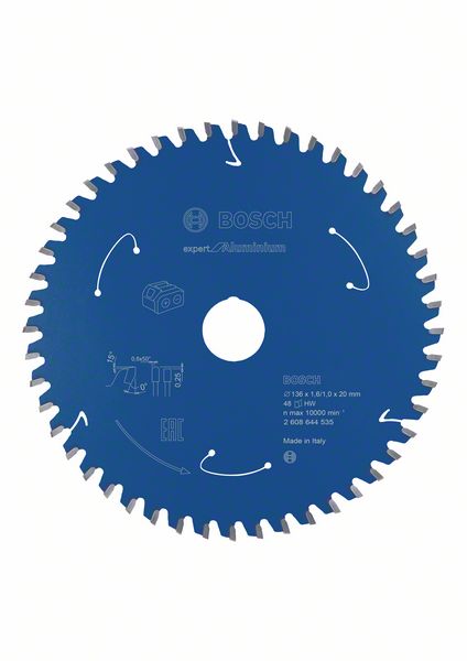 BOSCH Akku-Kreissägeblatt Expert for Aluminium, 136 x 1,6/1 x 20, 48 Zähne