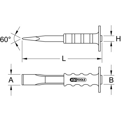 KSTOOLS® - Fugenmeißel mit Handschutzgriff, flach oval, 60mm