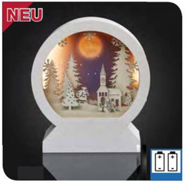 Hellum 522907 LED-Szenerie Winterliche Kirche und Weihnachtsmann Warmweiß LED Weiß Indirekter Lich
