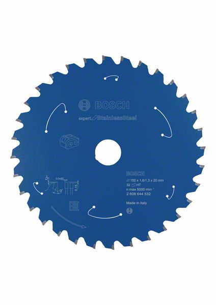 BOSCH Akku-Kreissägeblatt Expert for Stainless Steel, 150 x 1,6/1,3 x 20, 32 Zähne
