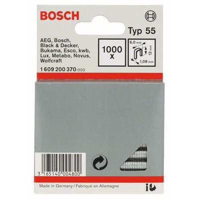 Bosch - Schmalrückenklammer Typ 55, 6 x 1,08 x 12mm, 1000er-Pack (1609200370)