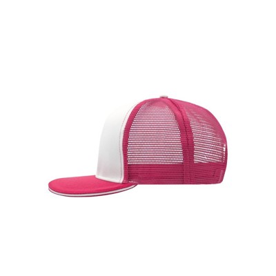James & Nicholson - 6 Panel Sandwich Flat Cap MB6635, weiß/magenta, Einheitsgröße