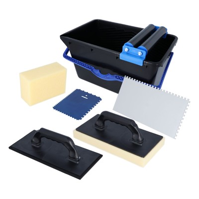 HELPMATE - Fliesenwaschset 7-teilig 18L Eimer, Doppelrollen, Waschbrett, Verfugbrett