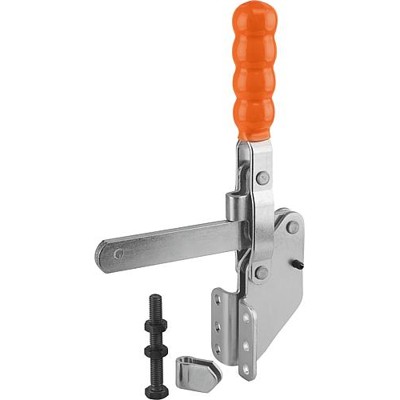 KIPP - SCHNELLSPANNER STANDARD, FUß ABGEWINKELT, VERTIKAL, VOLLER HALTEARM, STAHL VERZINKT UND PASSIVIERT,