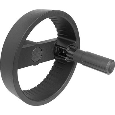 KIPP - 2-SPEICHENHANDRAD D1=160, FORM:C PASSBOHRUNG MIT NUT, D2=16, ALUMINIUM SCHWARZ, STAHLTEILE: STAHL,