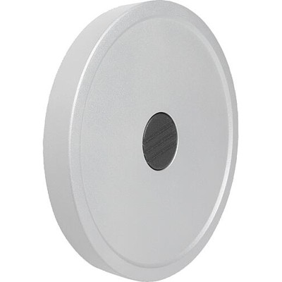 KIPP - HANDRAD D1=125, FORM:B PASSB.M.NUT, M. QUERBOHR., D2=12, ALUMINIUM SILBER PULVERBESCHICHTET, OHNE GRIFF