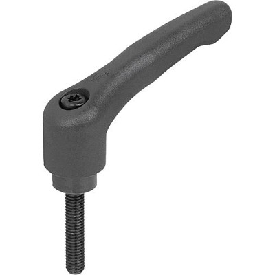 KIPP - KLEMMHEBEL GR.2 M06X35, HOCHLEISTUNGSTHERMOPLAST SCHWARZGRAU RAL7021, KOMP:STAHL BRÜNIERT