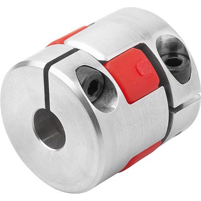 KIPP - ELASTOMER-KLAUENKUPPLUNG MIT RADIALER KLEMMNABE GR.24, D1=18, D2=25, L=58, ALUMINIUM, KOMP:POLYURETHAN, ROT, D4=55