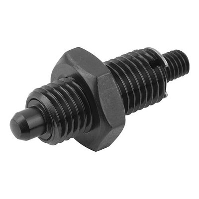 KIPP - ARRETIERBOLZEN OHNE BUND GR.2 D1=M12X1,5, D=6, FORM:K, MIT GEWINDEZAPFEN MIT KONTERMUTTER, STAHL