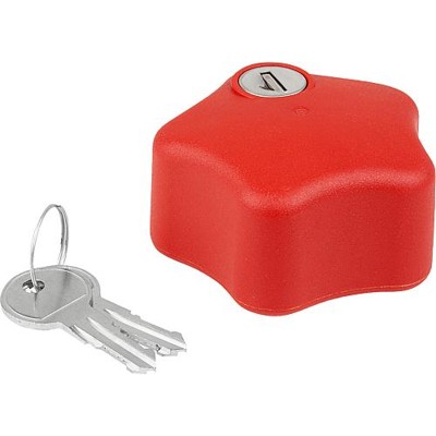 KIPP - FÜNFSTERNGRIFF ABSCHLIEßBAR, D1=68 D=M06, KUNSTSTOFF ROT, KOMP:EDELSTAHL