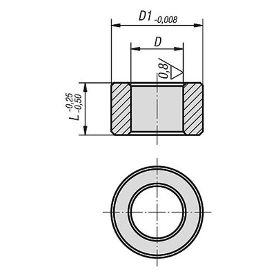 KIPP - ZENTRIERBUCHSE GÜTE II, D=35, T=+0,025 BIS +0,050, L=40, WÄLZLAGERSTAHL GEHÄR...