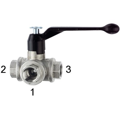 RIEGLER® - 3-Wege-Kugelhahn, L-Bohrung, Messing vernickelt, Rp 3/8", DN 10