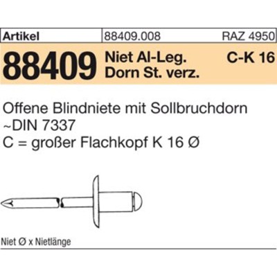 NOBRAND - ART 88409 Blindniete Alu/St. verz. FLAKO K 16 4,8 x 16 S