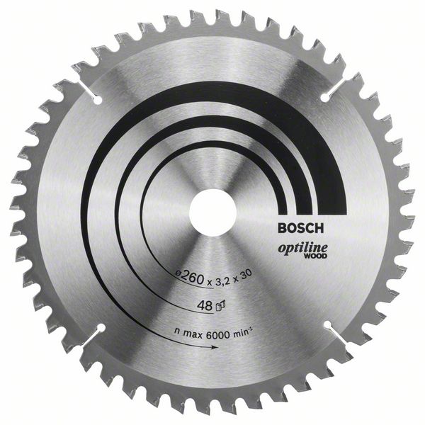 BOSCH Kreissägeblatt Optiline Wood für Kapp- und Gehrungssägen, 260 x 30 x 3,2 mm, 48