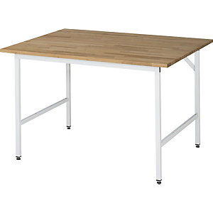 Arbeitstisch, höhenverstellbar, Gestell 30 x 30 mm, Buchenplatte massiv, BxT 1250 x 1000 mm, lichtgrau.