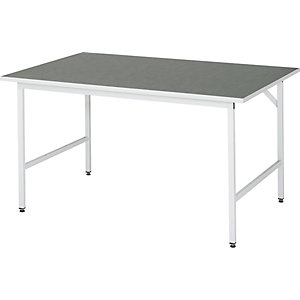 Arbeitstisch, höhenverstellbar, Gestell 30 x 30 mm, Linoleumplatte, BxT 1500 x 1000 mm, lichtgrau.