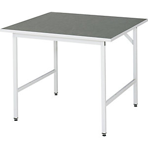 Arbeitstisch, höhenverstellbar, Gestell 30 x 30 mm, Linoleumplatte, BxT 1000 x 1000 mm, lichtgrau.
