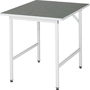 Arbeitstisch, höhenverstellbar, Gestell 30 x 30 mm, Linoleumplatte, BxT 750 x 1000 mm, lichtgrau.