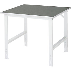Arbeitstisch, höhenverstellbar, Gestell 60 x 30 mm, Linoleumplatte, BxT 1000 x 1000 mm, lichtgrau.
