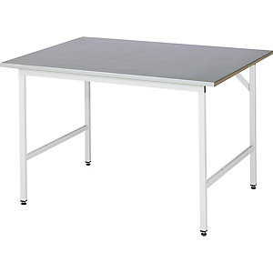 Arbeitstisch, höhenverstellbar, Gestell 30 x 30 mm, Stahlblechplatte, BxT 1250 x 1000 mm, lichtgrau.