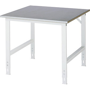 Arbeitstisch, höhenverstellbar, Gestell 60 x 30 mm, Stahlblechplatte, BxT 1000 x 1000 mm, lichtgrau.