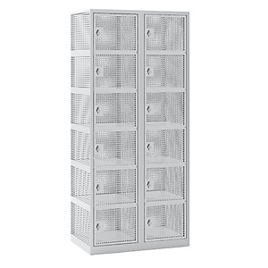 6er-Schließfachschrank, Lochblech, 2 Abteile, lichtgrau, B 800 mm, Drehriegel.