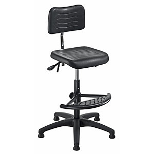 Arbeitsdrehstuhl PU-Schaum, mit Gleitern und Fußstütze, Höhenverstellbereich 620 - 870 mm.