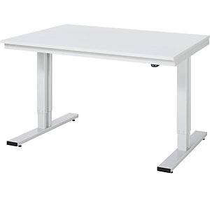 Arbeitstisch, elektrisch höhenverstellbar, Höhe 720 - 1120 mm, Spanplatte MF-beschichtet, BxT 1250 x 1000 mm.