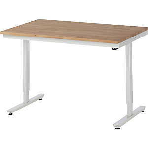 Arbeitstisch, elektrisch höhenverstellbar Serie Adlatus, Buchenplatte massiv, Höhe 720 - 1120 mm, BxT 1250 x 800 mm.