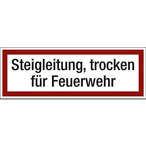 Brandschutzkennzeichen für die Feuerwehr, Steigleitung, trocken für Feuerwehr, VE 10 Stk, Folie, LxH 297 x 105 mm.