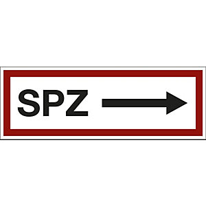 Brandschutzkennzeichen für die Feuerwehr, SPZ, Pfeil nach rechts, VE 10 Stk, Kunststoff, LxH 297 x 105 mm.