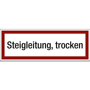 Brandschutzkennzeichen für die Feuerwehr, Steigleitung, trocken, VE 10 Stk, Kunststoff, LxH 297 x 105 mm.