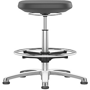 Arbeitshocker LABSIT, Bodengleiter und Fußring, schwarz, Höhe 520 - 770 mm.