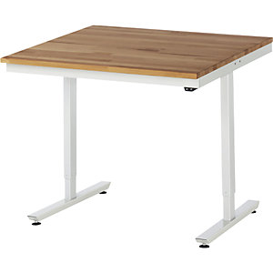 Arbeitstisch, elektrisch höhenverstellbar Serie Adlatus, Buchenplatte massiv, Höhe 720 - 1120 mm, BxT 1000 x 1000 mm.