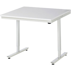 Arbeitstisch, elektrisch höhenverstellbar Serie Adlatus, ESD-Melaminplatte, Höhe 720 - 1120 mm, BxT 1000 x 1000 mm.