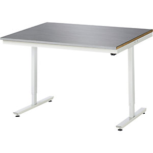 Arbeitstisch, elektrisch höhenverstellbar Serie Adlatus, Edelstahlplatte, Höhe 720 - 1120 mm, BxT 1250 x 1000 mm.
