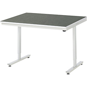 Arbeitstisch, elektrisch höhenverstellbar Serie Adlatus, Linoleumbelag, Höhe 720 - 1120 mm, BxT 1250 x 1000 mm.
