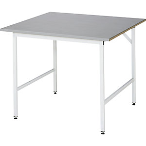 Arbeitstisch, höhenverstellbar, Gestell 30 x 30 mm, Edelstahlplatte, BxT 1000 x 1000 mm.