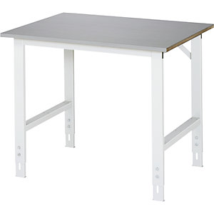 Arbeitstisch, höhenverstellbar, Gestell 60 x 30 mm, Edelstahlplatte, BxT 1000 x 800 mm.