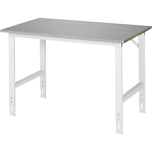 Arbeitstisch, höhenverstellbar, Gestell 60 x 30 mm, Edelstahlplatte, BxT 1250 x 800 mm.