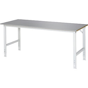 Arbeitstisch, höhenverstellbar, Gestell 60 x 30 mm, Edelstahlplatte, BxT 2000 x 800 mm.
