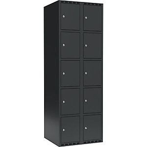 5er-Schließfachschrank Fydor, 2 Abteile, grau, B 600 mm, 2 Abteile, flache Dachform, Zylinderschloss.