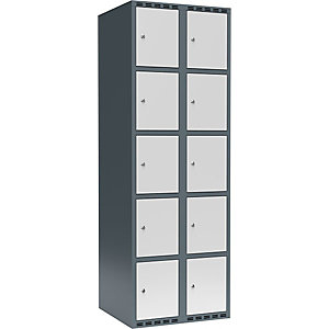 5er-Schließfachschrank Fydor, 2 Abteile, blaugrau / lichtgrau, B 600 mm, 2 Abteile, flache Dachform, Zylinderschloss.